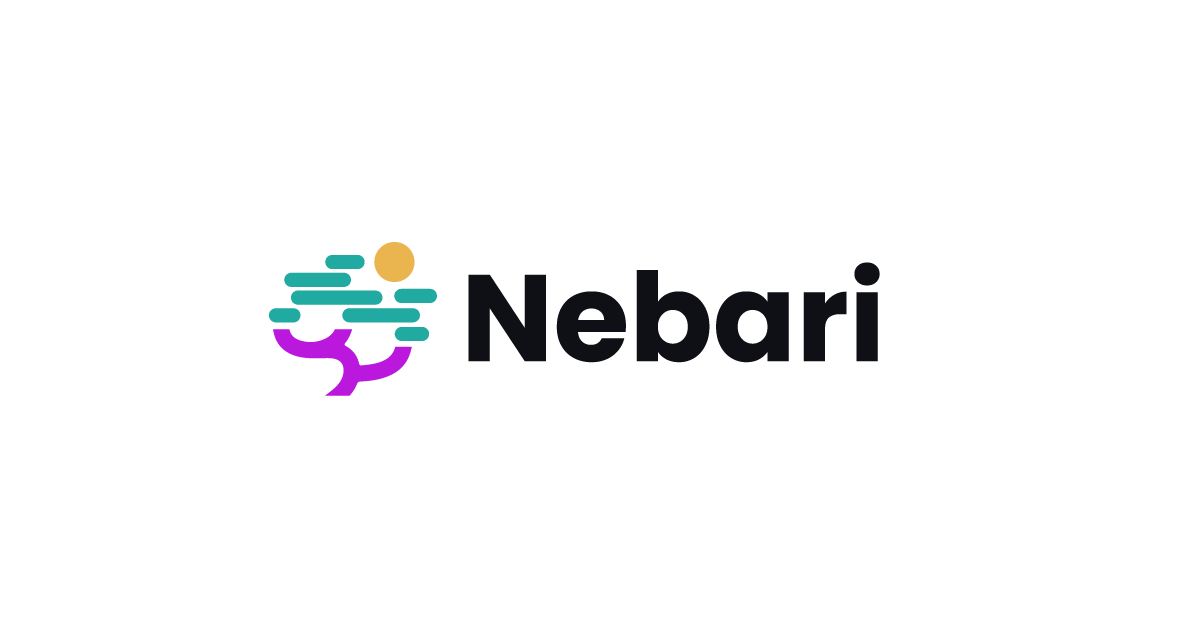 Nebari logo. The symbol shows purple trunk and branches, with green capsule-shaped leaves, and a yellow circle at the top.